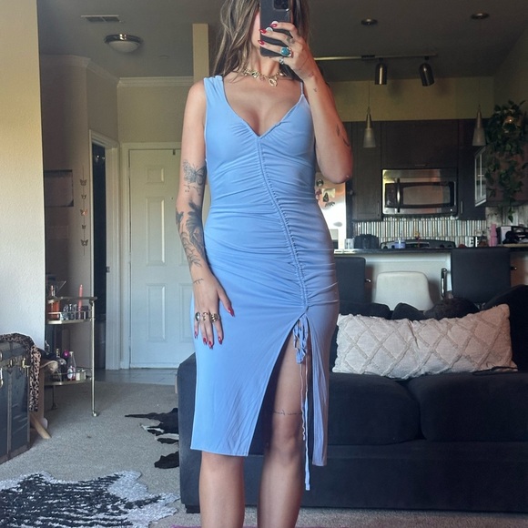 Zara One Shoulder Blue Dress - Picture 2 of 5